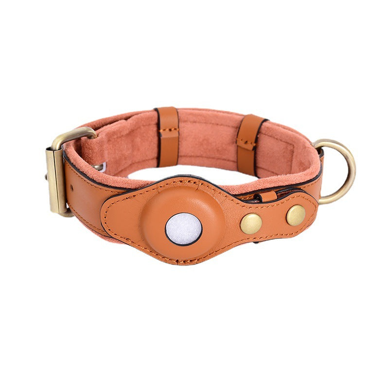 PawShield Leather GPS Tracker Collar Set – AirTag Compatible Dog Collar with Protective Case | 4 Colors, 3 Sizes