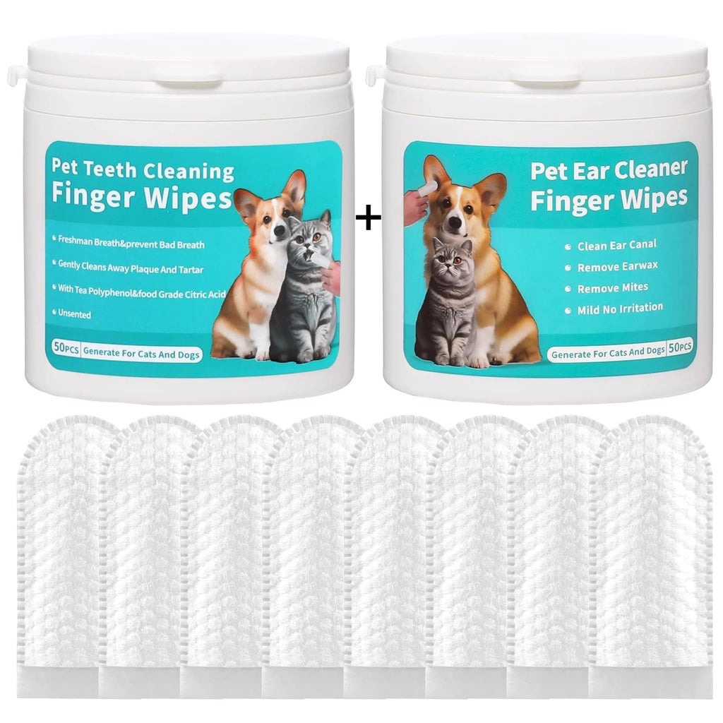 Luxury Pet Dental & Ear Care Cleaning Wipes – Disposable Fingertip Wipes for Cats & Dogs