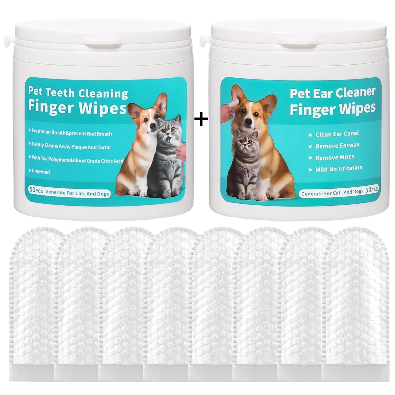 Luxury Pet Dental & Ear Care Cleaning Wipes – Disposable Fingertip Wipes for Cats & Dogs