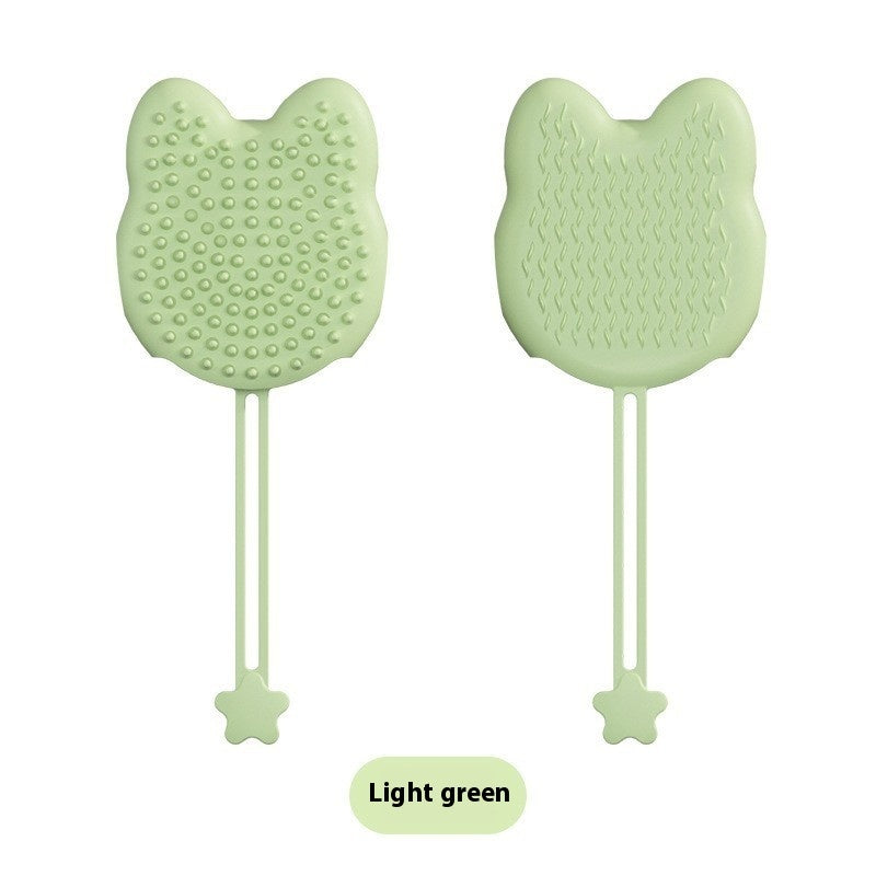 "Double-sided pet grooming gloves for dogs and cats"
"Pet grooming glove removing loose fur from dog"
"Silicone pet bath gloves with massage nodules"
"Person using pet grooming gloves on cat"
"Pet grooming gloves showing both sides"
