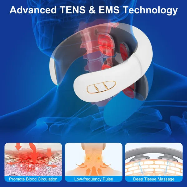 Luxury EMS Cervical Neck Massager with Heat — 8 Heads, 6 Modes, Remote Control & Voice Prompt