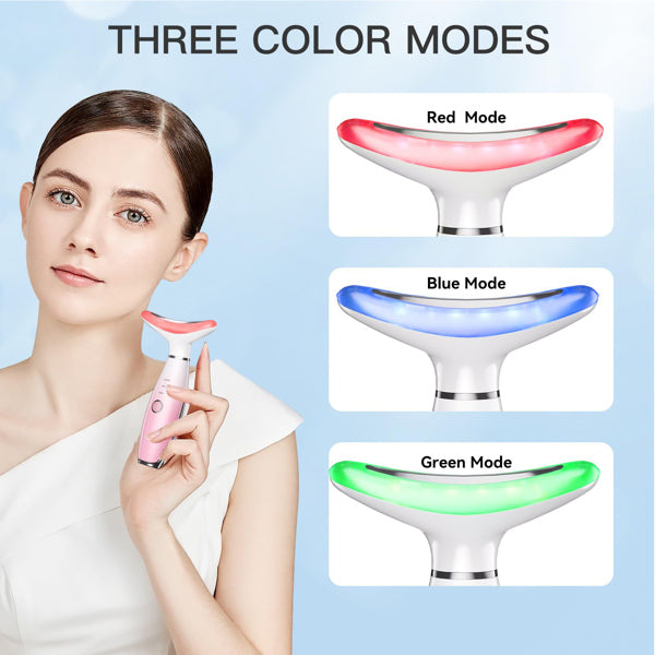 Luxury 3-in-1 EMS Face & Neck Massager — LED Light Therapy, Heat & Vibration Skin Lifting Beauty Device