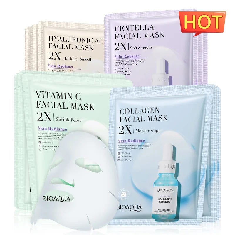 Luxury Korean Face Sheet Mask Bundle — Collagen, Centella, Hyaluronic Acid & Vitamin C Skin Glow Set