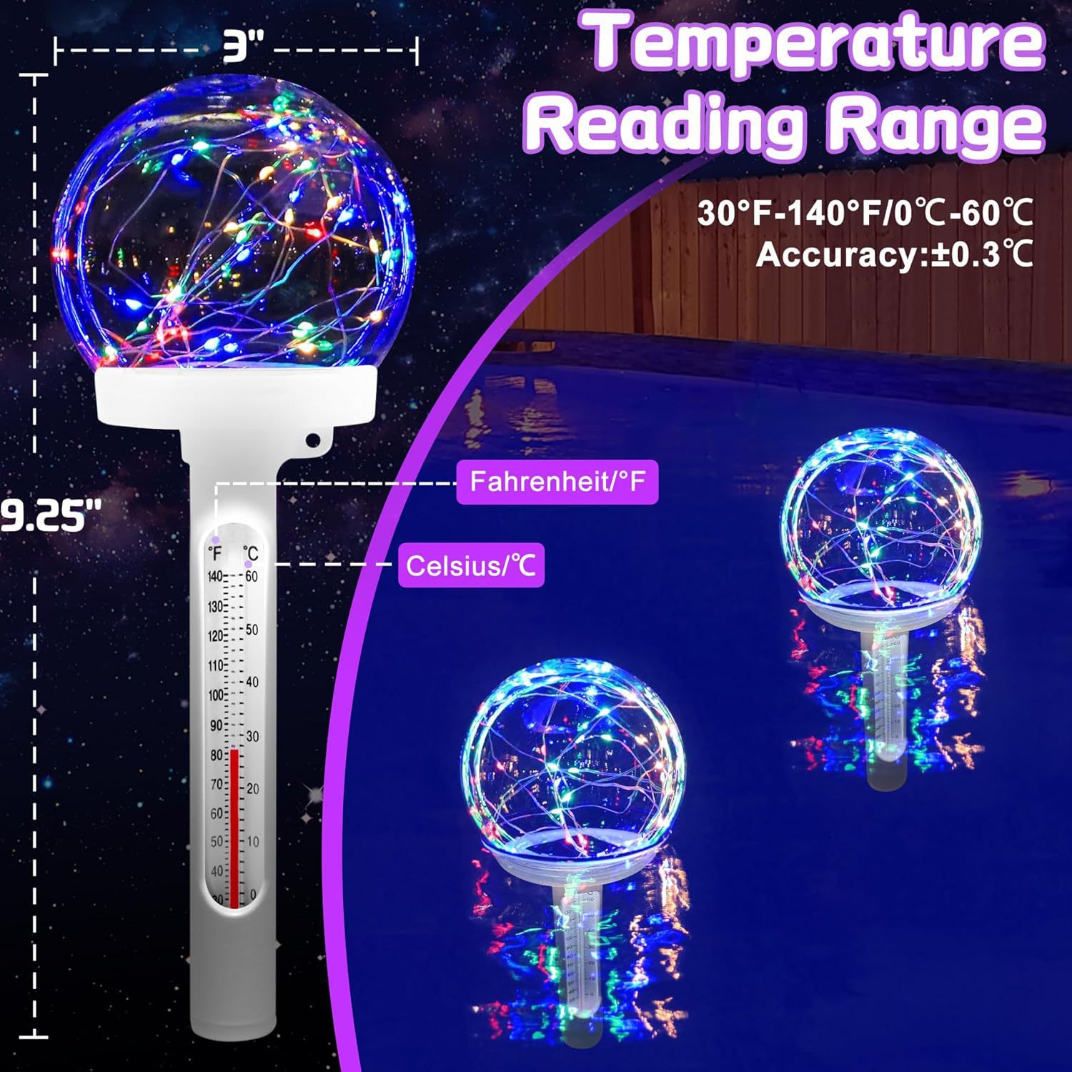 Luxury LED Pool & Bathtub Thermometer – Cordless Digital Water Temperature Gauge