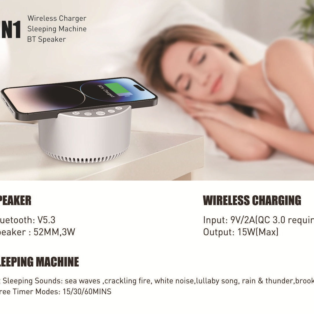 3-in-1 Smart White Noise Bluetooth Speaker & 15W Wireless Charger | Sleep Sounds, Music & Fast Charging