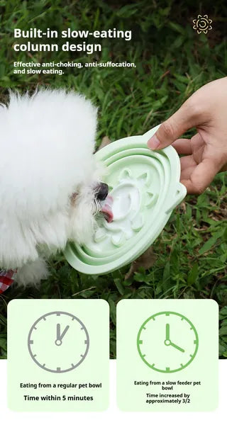 3-in-1 Collapsible Pet Travel Bowl — Slow Feeder, Suction Cup & Collar Hook