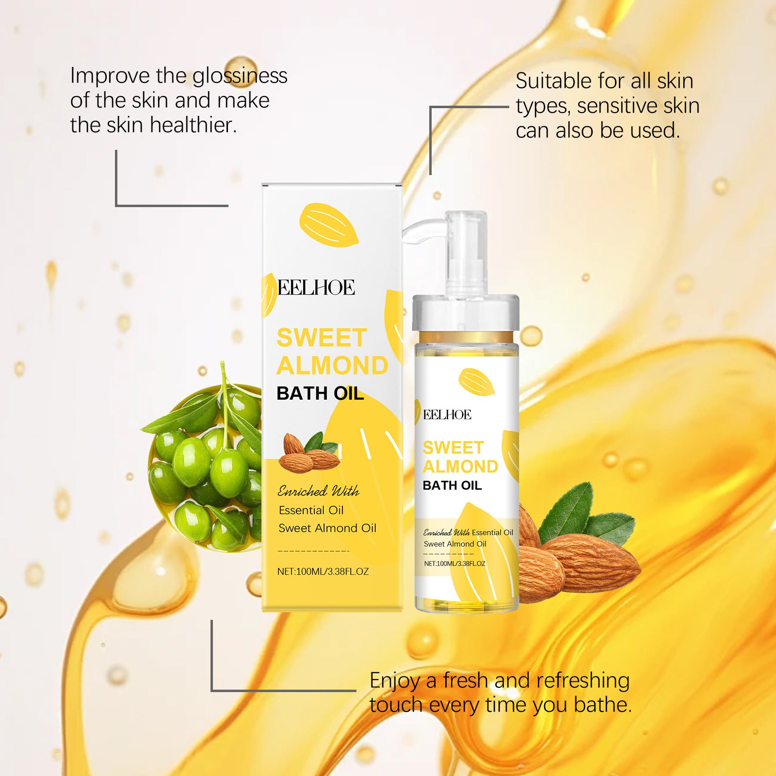 Luxury Daily Body & Skin Massage Oil — Almond & Olive Oil Nourishing Skin Care Formula 100ml