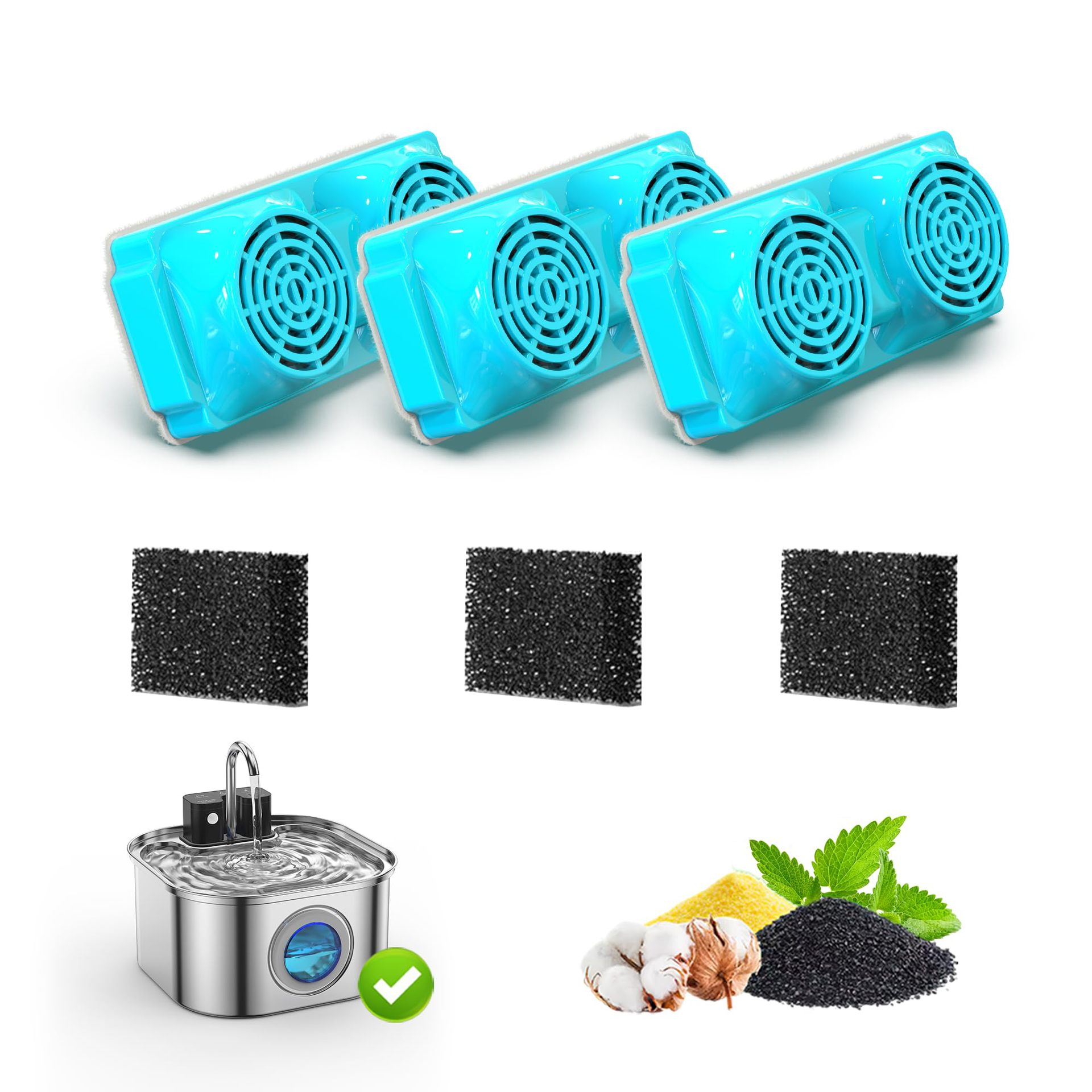 Premium Dog & Cat Water Fountain Filter Set — Double Wing, PP Activated Carbon