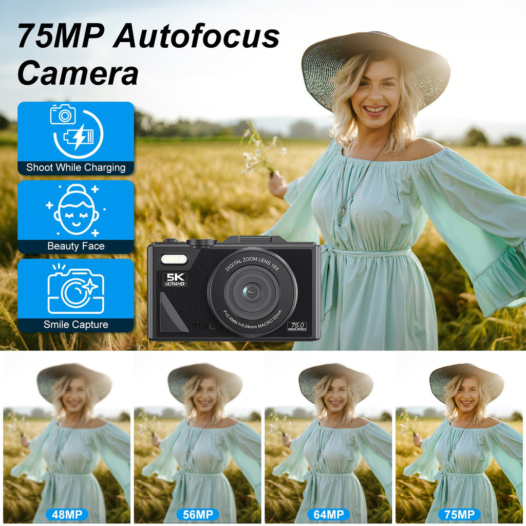 5K WiFi Vlogging Camera with Flip Screen, Fill Light & 2 Batteries