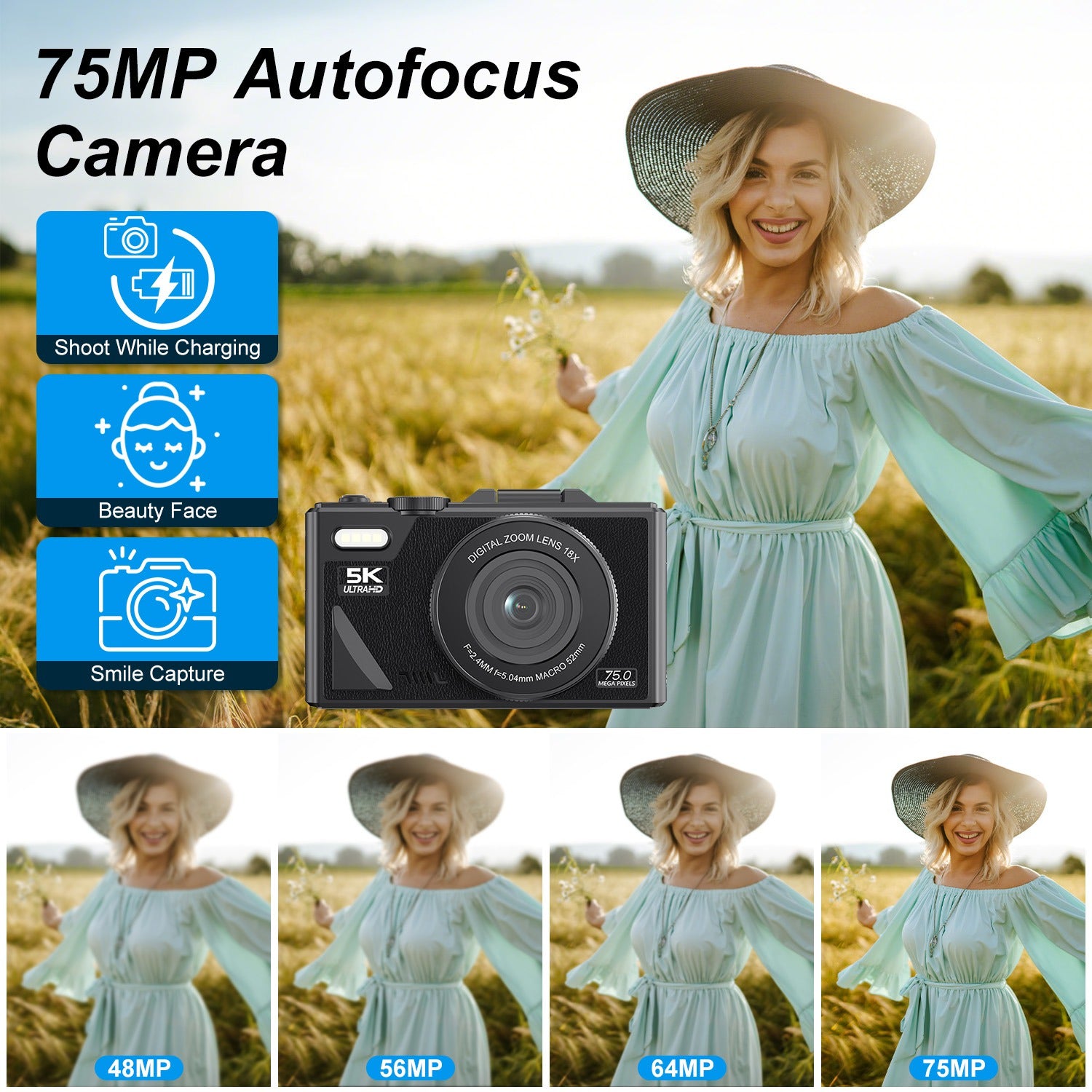 5K WiFi Vlogging Camera with Flip Screen, Fill Light & 2 Batteries