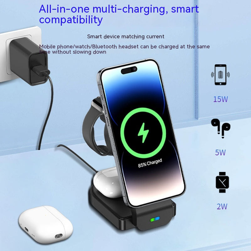 Foldable 3-in-1 Magnetic Wireless Charger Stand — iPhone, Apple Watch & AirPods