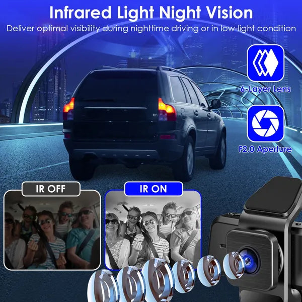 3-Channel WiFi Dash Cam — 1080P Full HD, 170° Wide Angle, IR Night Vision, App Control, 128GB Max