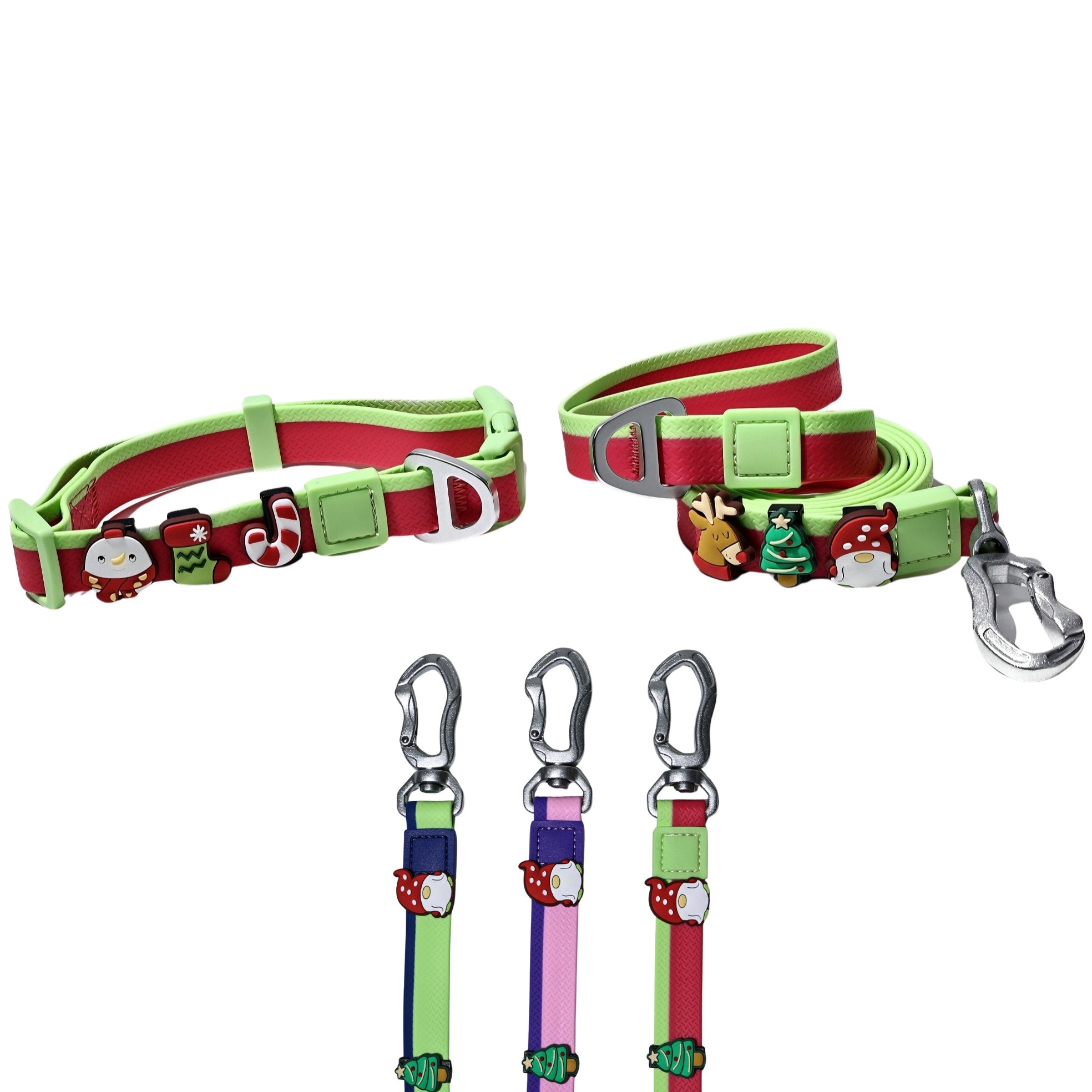 Dual-Color Embossed Pet Leash Set — Waterproof PVC Collar & Leash with DIY Accessories for Dogs