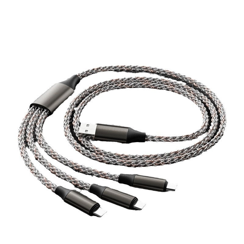 Image 1: "RGB 3-in-1 fast charging cable 66W with colorful LED streamer lights"
Image 2: "3-in-1 charging cable with flowing RGB lights for iPhone Android USB-C"
Image 3: "66W fast charging cable showing LED light effect while charging"
Image 4: "Nylon braided 3-in-1 cable with Lightning USB-C Micro-USB connectors"
Image 5: "Colorful RGB LED charging cable with streamer light animation"
Image 6: "Universal 3-in-1 fast charging cable with vibrant RGB lighting"