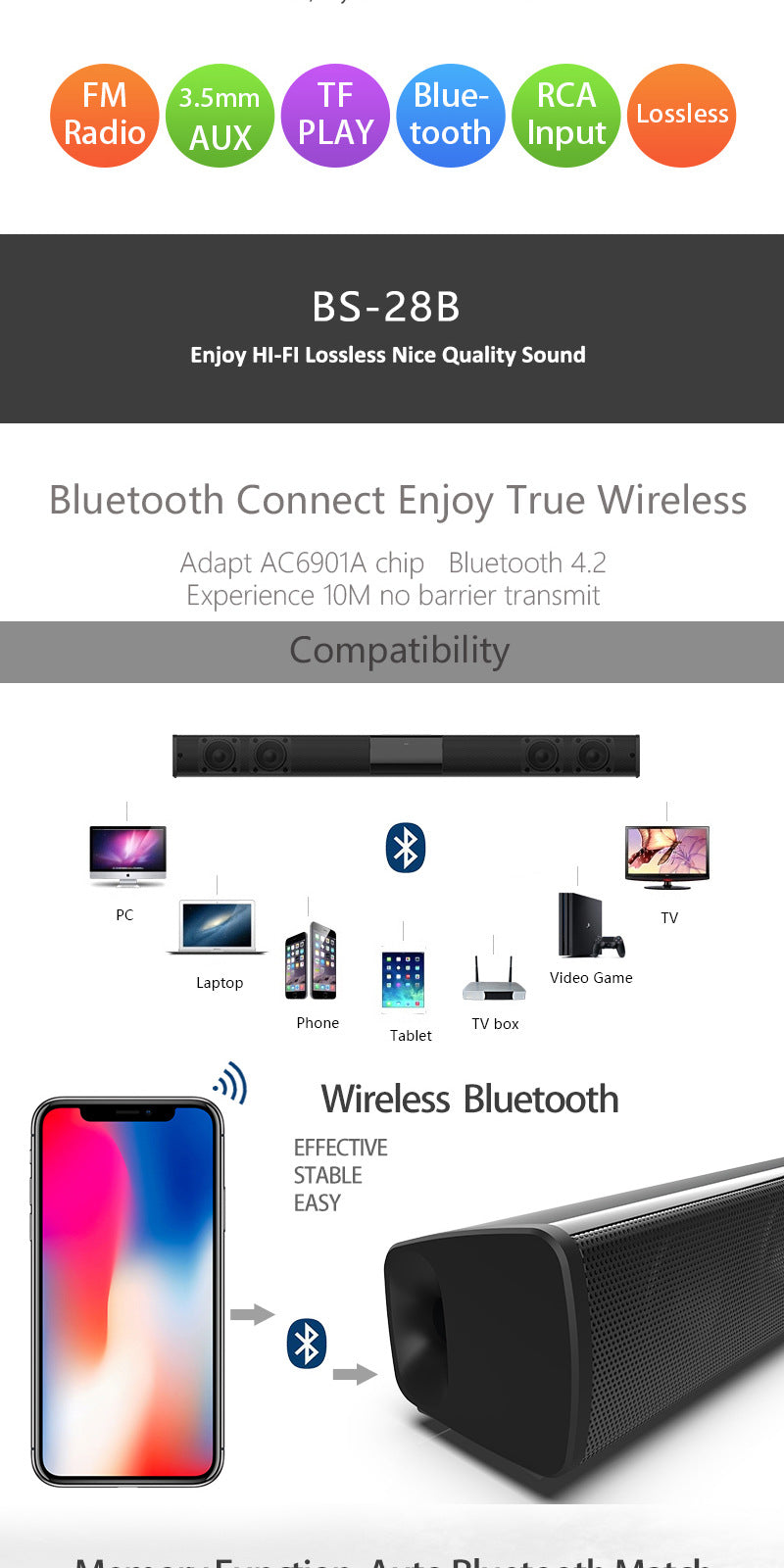 Home Theater Bluetooth Speaker System — 330mm & 550mm, Remote Control, Deep Bass, Black