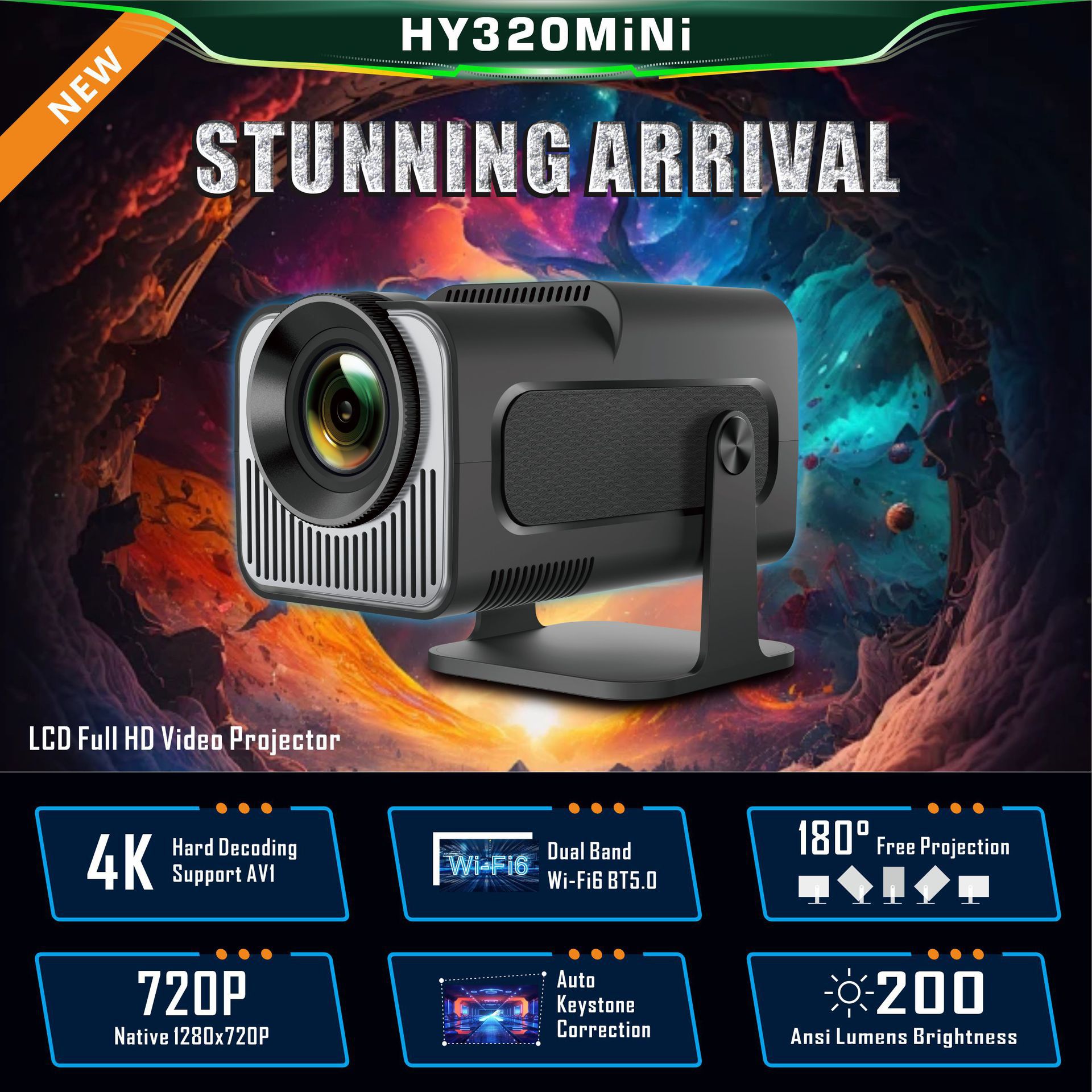 CinemaVision™ HY320 Mini Projector — 720P Android Smart Home Theater