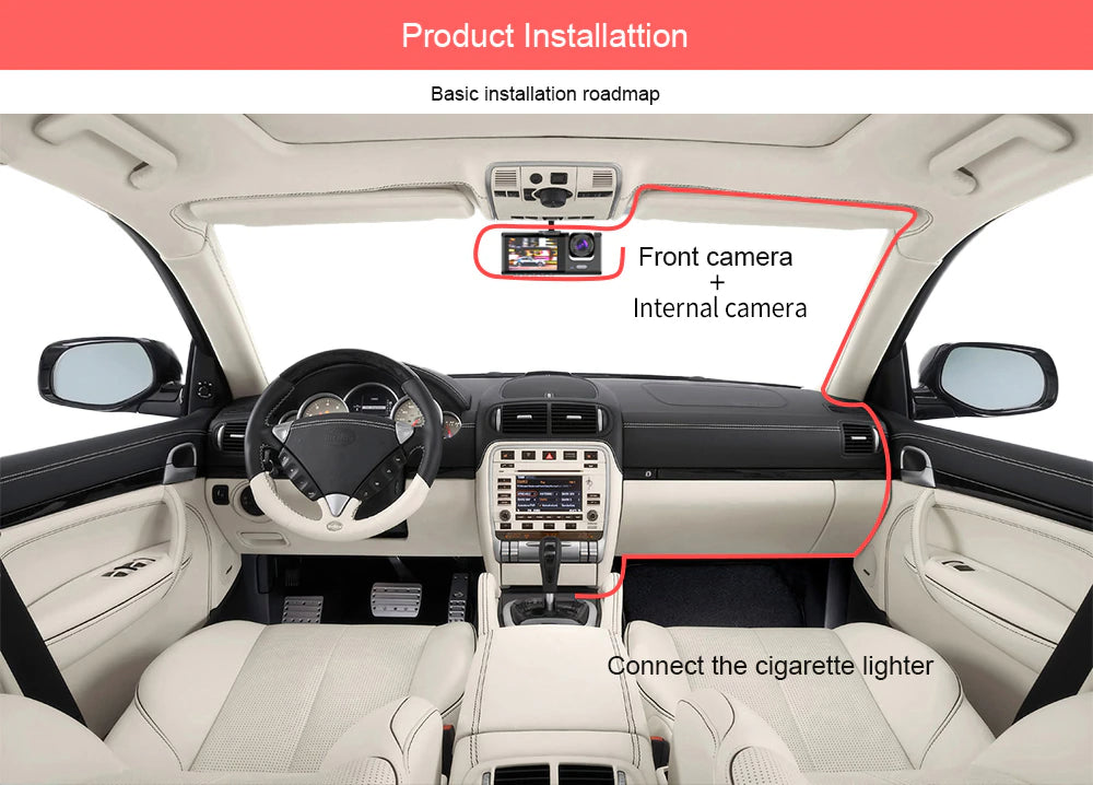 Triple Lens Dash Cam 1080P HD | Front, Rear & Interior Recording + G-Sensor