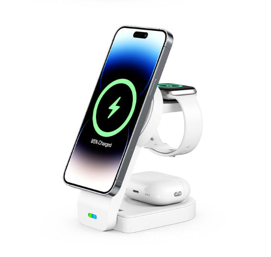 Foldable 3-in-1 Magnetic Wireless Charger Stand — iPhone, Apple Watch & AirPods