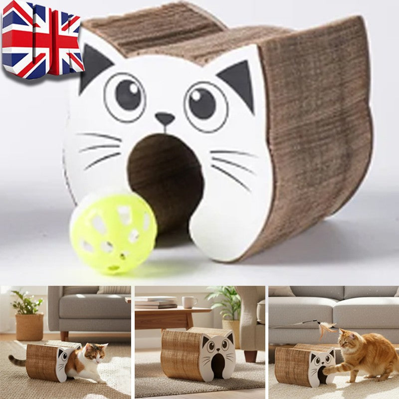 PawKurl Accordion Cat Scratcher Toy – 3-in-1 Honeycomb Scratcher, Bell Ball Track & Cat Bed