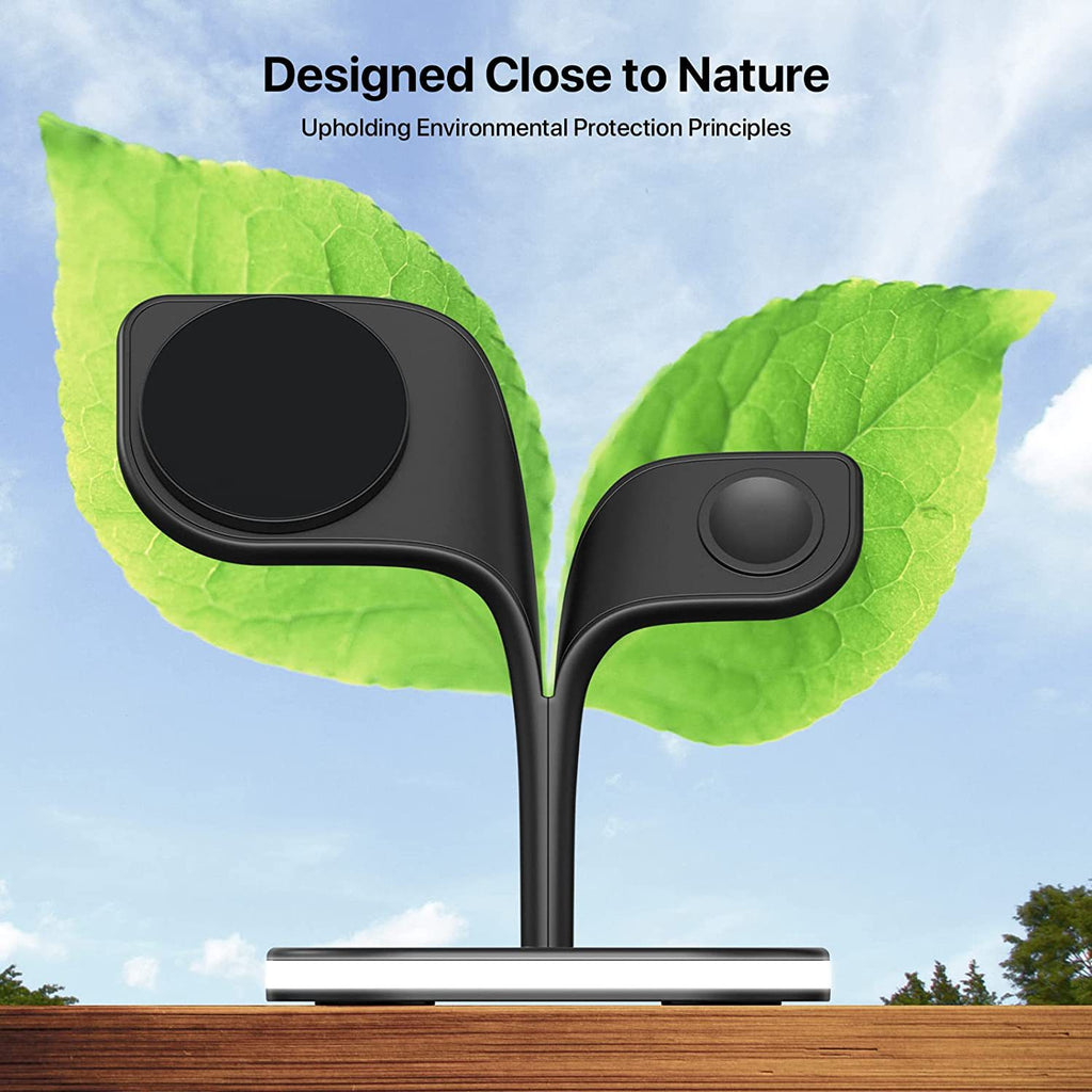 Image 1: "Magnetic 3-in-1 wireless charger for iPhone AirPods Apple Watch"
Image 2: "3-in-1 charging station with MagSafe compatibility for Apple devices"
Image 3: "Wireless charger charging iPhone Apple Watch and AirPods simultaneously"
Image 4: "Magnetic wireless charging station with compact design"
Image 5: "3-in-1 charger showing iPhone magnetic alignment and Apple Watch stand"
Image 6: "MagSafe compatible wireless charger with LED indicators"
Image 7: "Compact 3-in-1 wireless charging station on desk"