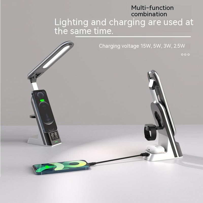 Image 1: "LED desk lamp with wireless charger multifunctional charging light"
Image 2: "Adjustable desk lamp with built-in wireless phone charging base"
Image 3: "LED desk light with flexible gooseneck and wireless charger"
Image 4: "Desk lamp charging phone wirelessly with adjustable brightness"
Image 5: "Multifunctional LED lamp with wireless charging and USB port"
Image 6: "Touch control desk lamp with wireless phone charger base"
Image 7: "Eye-caring LED desk lamp with integrated wireless charging"