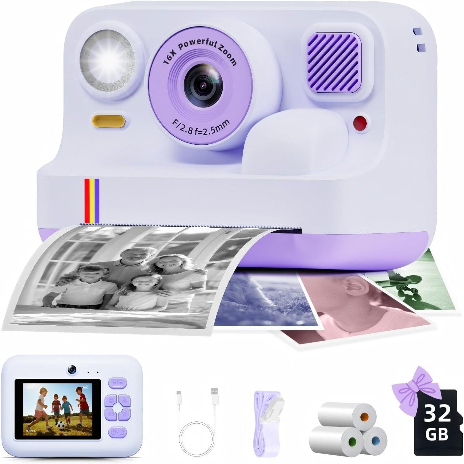 SnapPrint Pro Instant HD Color-Printing Camera — Bluetooth, 32GB & 3 Rolls Photo Paper Included