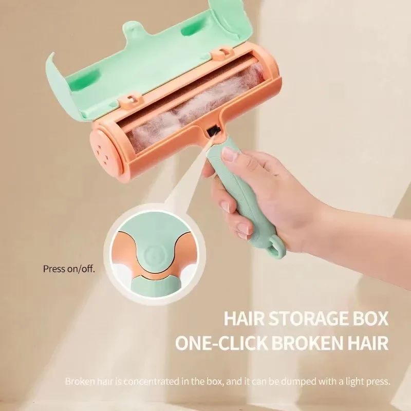 Image 1: "Pet hair removal roller self-cleaning lint brush for dogs and cats"
Image 2: "Self-cleaning pet hair remover removing fur from sofa"
Image 3: "Two-way pet hair roller with static technology for clothing"
Image 4: "Reusable lint roller cleaning pet hair from furniture"
Image 5: "Pet hair removal brush with self-cleaning base"
Image 6: "Static pet hair remover for dogs and cats on fabric"
