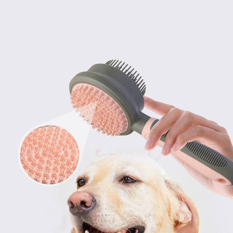 Image 1: "Pet hair removal comb self-cleaning slicker brush for cats and dogs"
Image 2: "Double-sided pet grooming brush with slicker and massage comb"
Image 3: "Self-cleaning pet comb with one-click hair release button"
Image 4: "Pet slicker brush removing tangles and mats from cat fur"
Image 5: "Two-sided grooming comb with massage pins for dogs"
Image 6: "Self-cleaning pet hair removal brush with ergonomic handle"
Image 7: "Pet grooming comb showing slicker brush and massage sides"
Image 8: "Double-sided