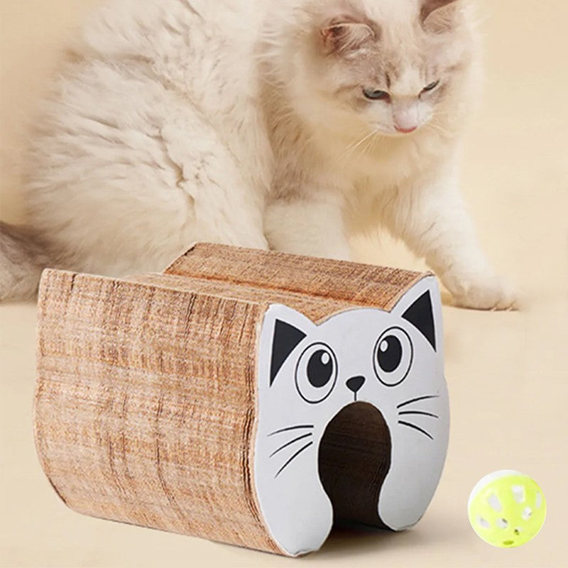 PawKurl Accordion Cat Scratcher Toy – 3-in-1 Honeycomb Scratcher, Bell Ball Track & Cat Bed