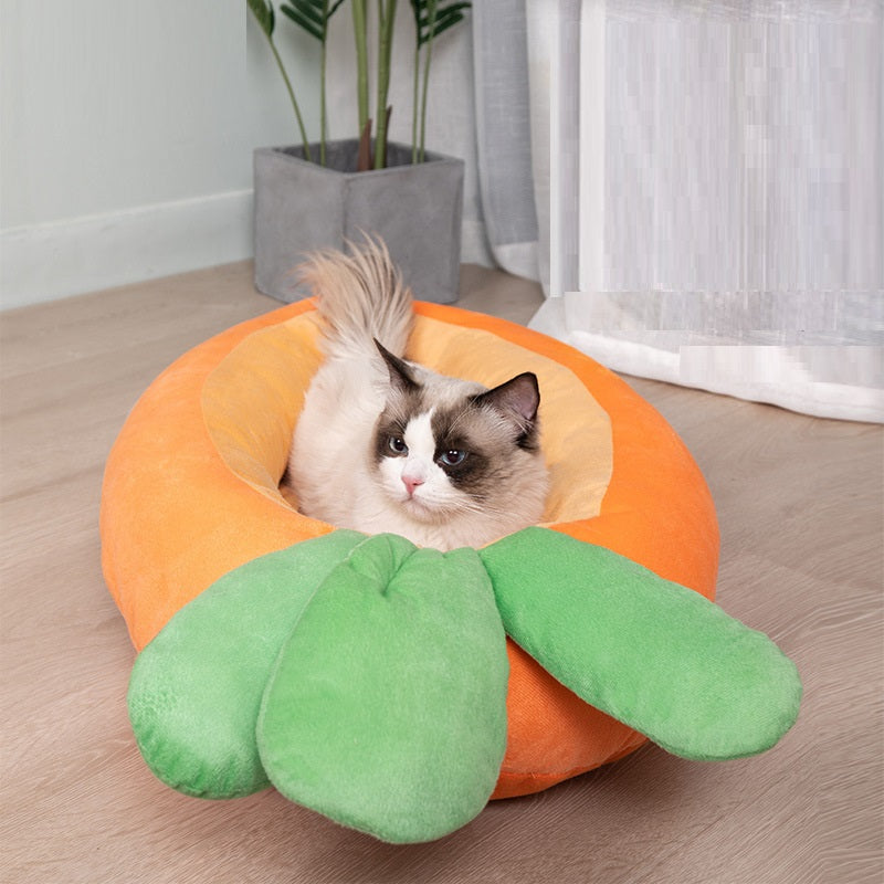 Premium Carrot Cat Pet Bed — Novelty Soft Cloth Kennel, Cozy & Cute, 2 Sizes