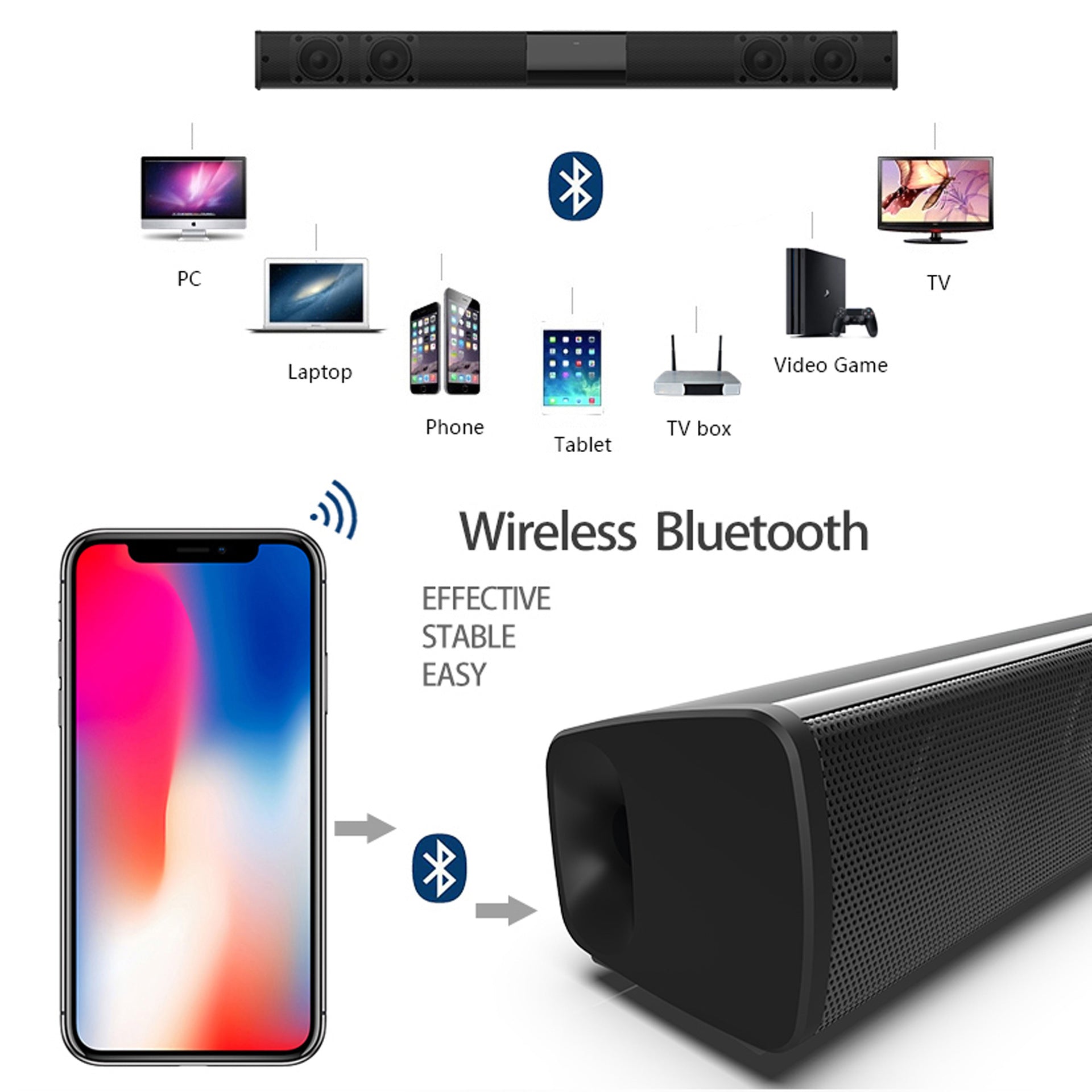 Home Theater Bluetooth Speaker System — 330mm & 550mm, Remote Control, Deep Bass, Black