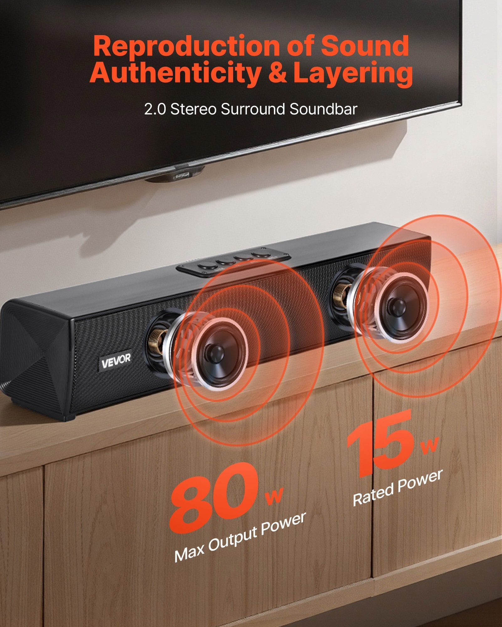 SoundElite™ 17-Inch Compact Soundbar — 80W Surround Sound & Bluetooth 5.0 Home Theater Audio