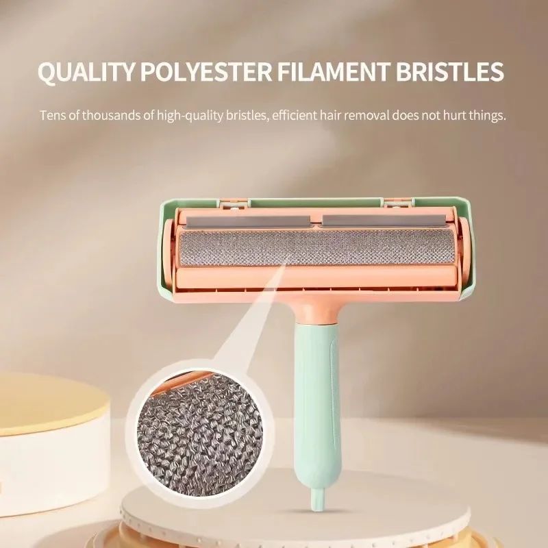 Image 1: "Pet hair removal roller self-cleaning lint brush for dogs and cats"
Image 2: "Self-cleaning pet hair remover removing fur from sofa"
Image 3: "Two-way pet hair roller with static technology for clothing"
Image 4: "Reusable lint roller cleaning pet hair from furniture"
Image 5: "Pet hair removal brush with self-cleaning base"
Image 6: "Static pet hair remover for dogs and cats on fabric"