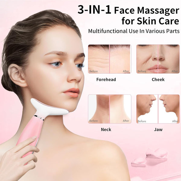 Luxury 3-in-1 EMS Face & Neck Massager — LED Light Therapy, Heat & Vibration Skin Lifting Beauty Device