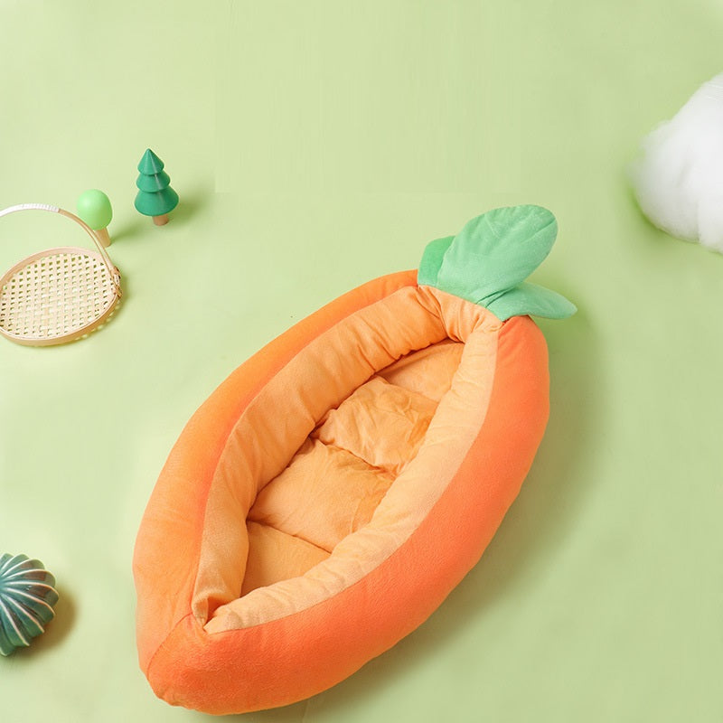 Premium Carrot Cat Pet Bed — Novelty Soft Cloth Kennel, Cozy & Cute, 2 Sizes