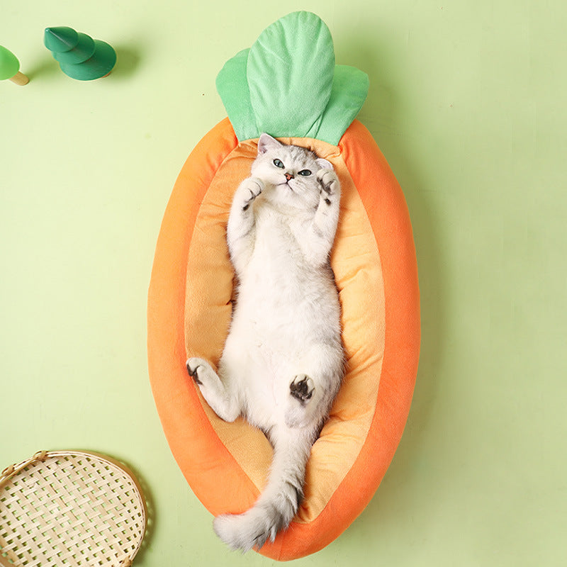 Premium Carrot Cat Pet Bed — Novelty Soft Cloth Kennel, Cozy & Cute, 2 Sizes