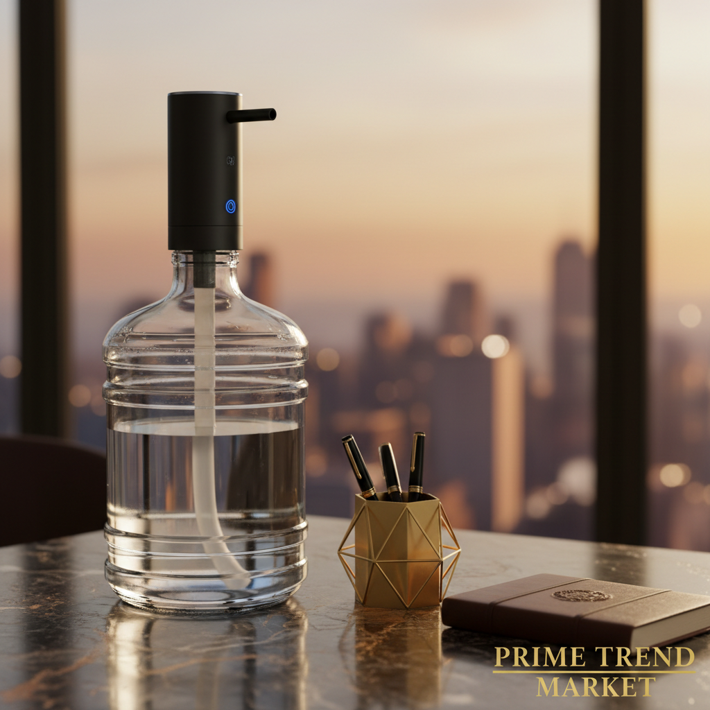 Black Water Dispenser Pump on Executive Desk
