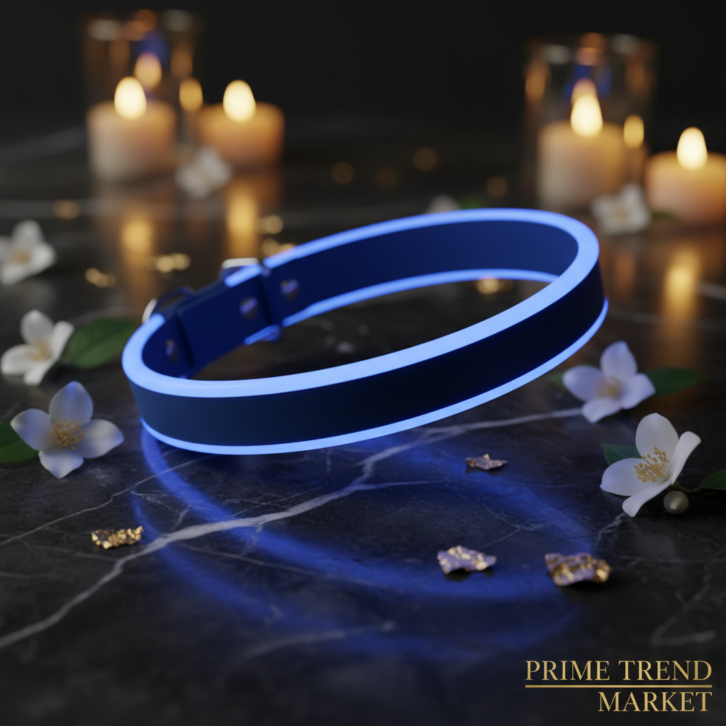 Blue LED Collar on Black Marble