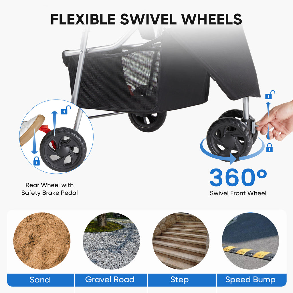 Luxury Pet Stroller Cart for Cats & Dogs — Foldable, All-Terrain, Breathable