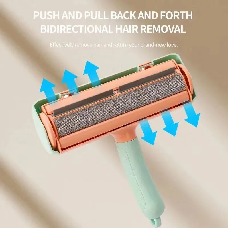 Image 1: "Pet hair removal roller self-cleaning lint brush for dogs and cats"
Image 2: "Self-cleaning pet hair remover removing fur from sofa"
Image 3: "Two-way pet hair roller with static technology for clothing"
Image 4: "Reusable lint roller cleaning pet hair from furniture"
Image 5: "Pet hair removal brush with self-cleaning base"
Image 6: "Static pet hair remover for dogs and cats on fabric"