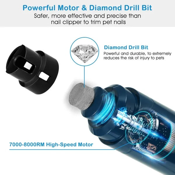 Professional Pet Nail Grinder — 2-Speed Quiet USB Rechargeable Trimmer