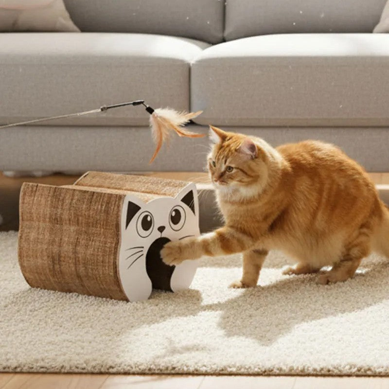 PawKurl Accordion Cat Scratcher Toy – 3-in-1 Honeycomb Scratcher, Bell Ball Track & Cat Bed