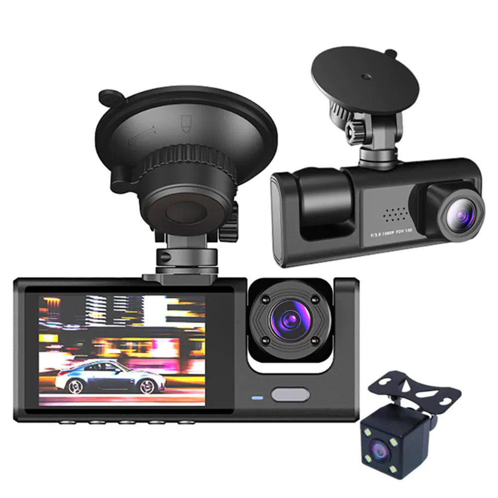 Triple Lens Dash Cam 1080P HD | Front, Rear & Interior Recording + G-Sensor
