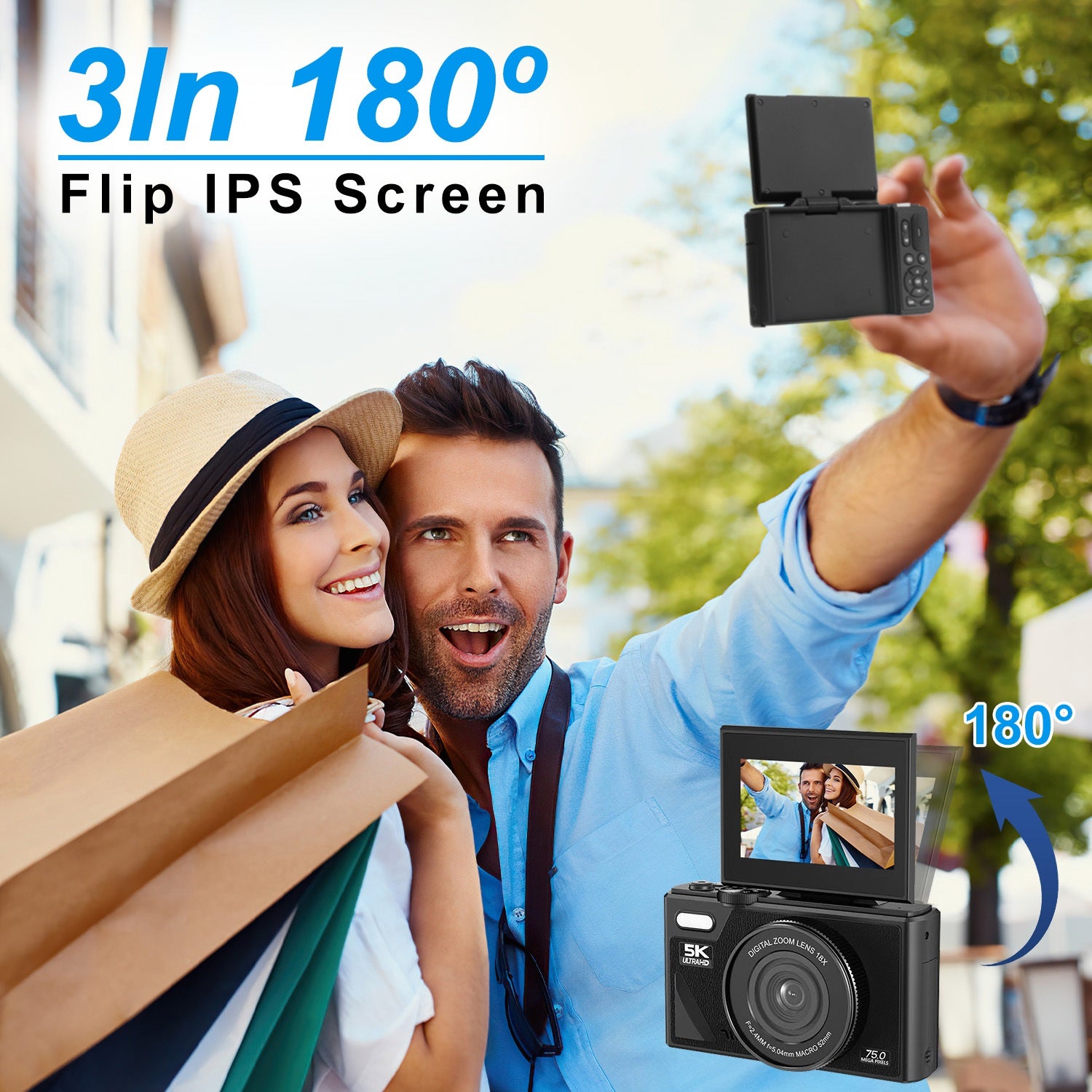5K WiFi Vlogging Camera with Flip Screen, Fill Light & 2 Batteries