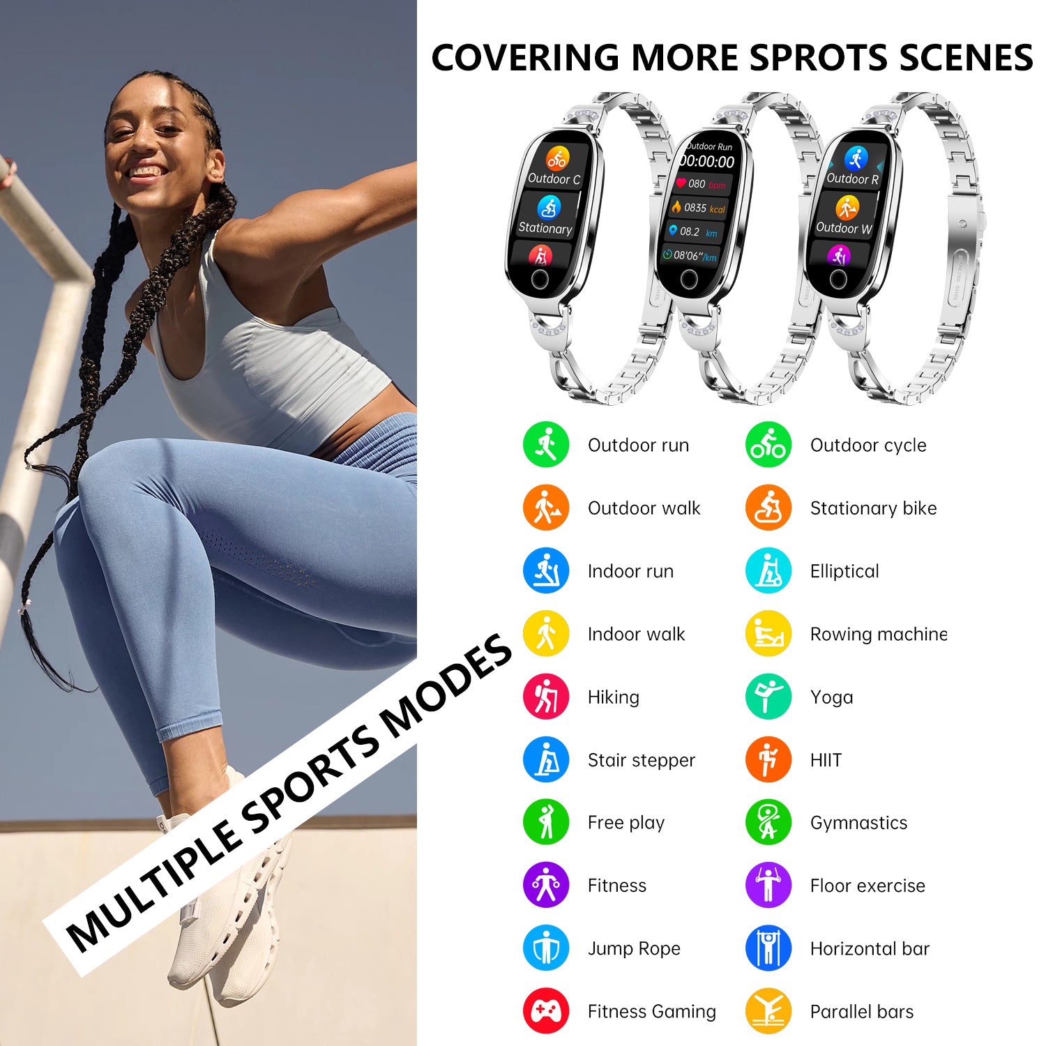 Luxury Women's Bling Smartwatch — Menstrual Cycle, Heart Rate, Remote Photography & More