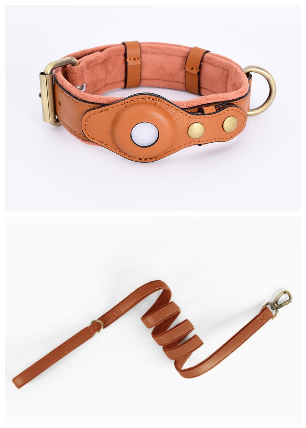 PawShield Leather GPS Tracker Collar Set – AirTag Compatible Dog Collar with Protective Case | 4 Colors, 3 Sizes