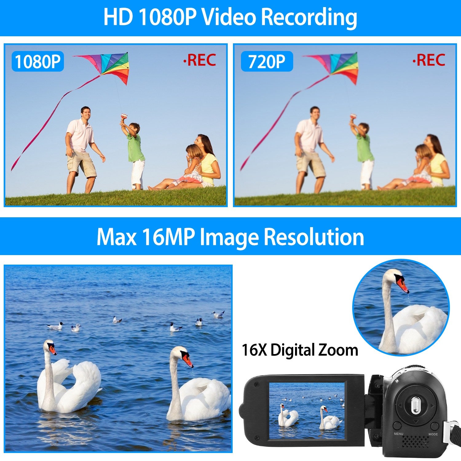 Luxury 270° Rotating Vlog Camera — 1080P HD, 16x Zoom, Built-in Fill Light & Selfie Mode