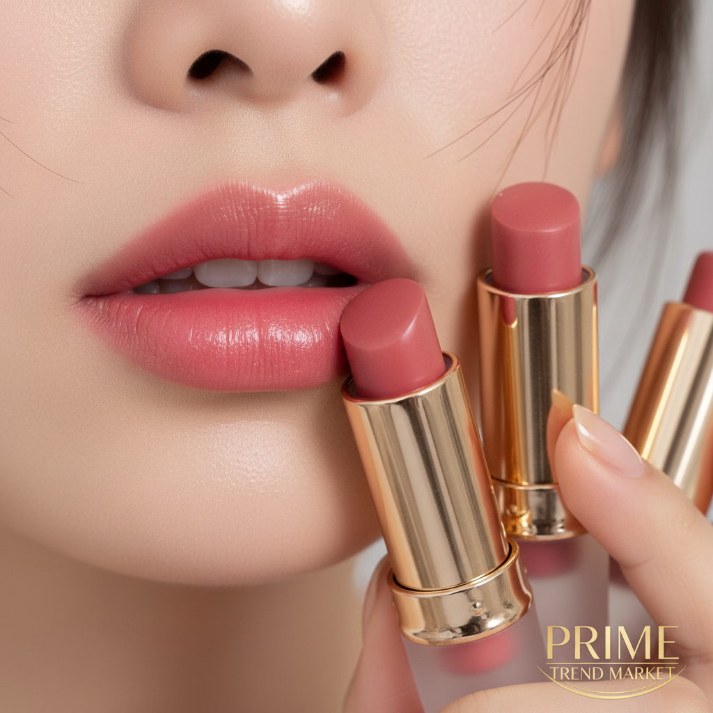 Close-up of rosy pink color-changing lips