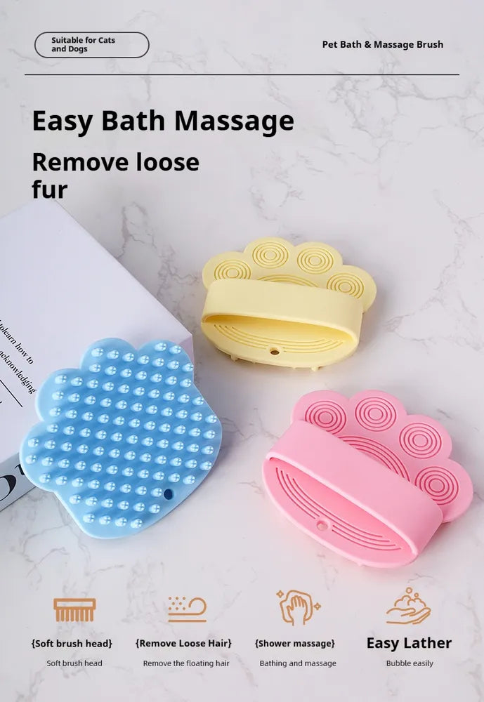 Pet Bath Massage Brush — Soothing Rubber Grooming Comb for Dogs & Cats