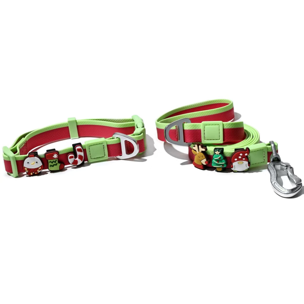 Dual-Color Embossed Pet Leash Set — Waterproof PVC Collar & Leash with DIY Accessories for Dogs